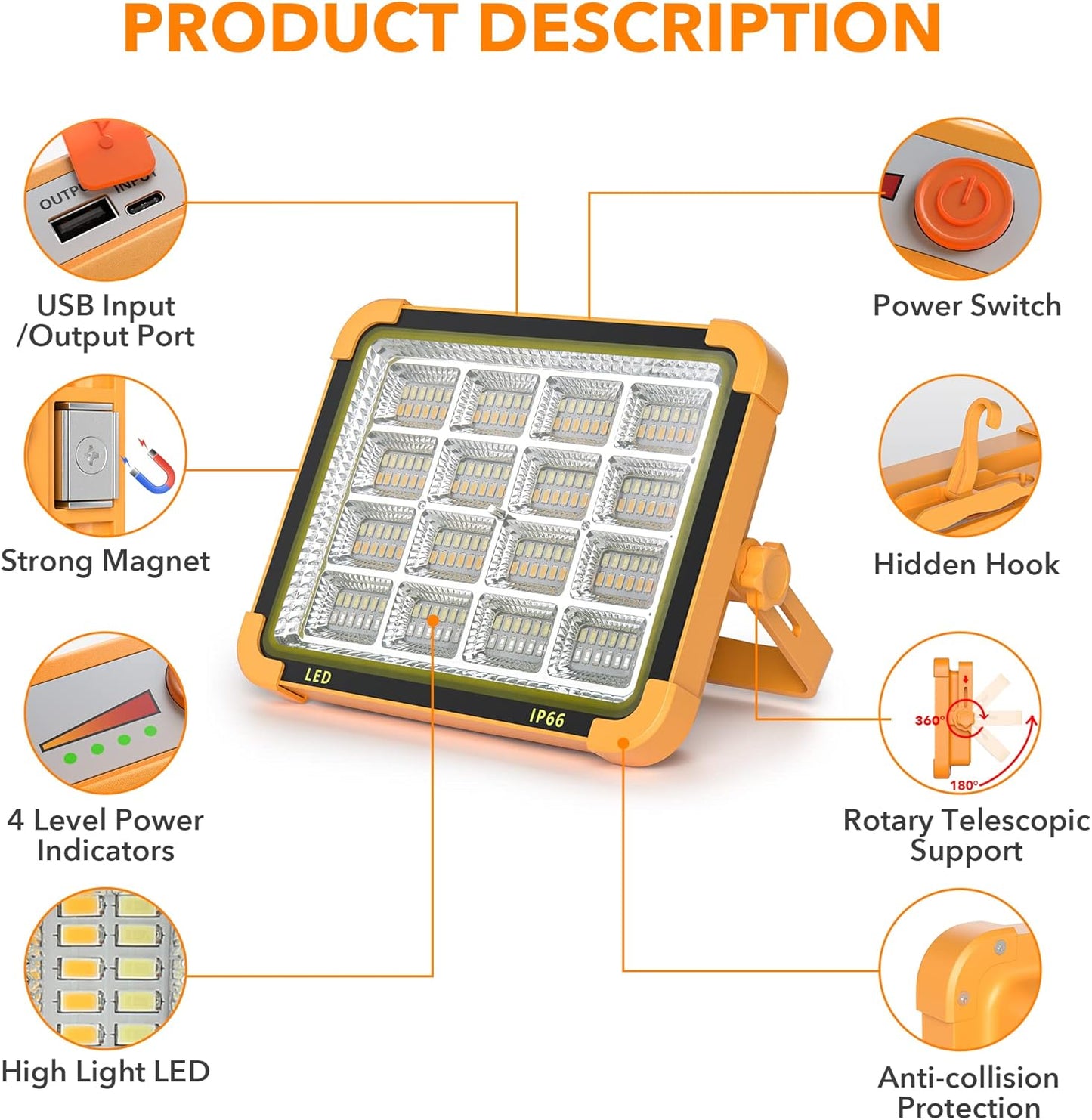 Portable Rechargeable Solar LED Floodlight
